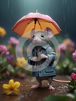 Cute little mouse standing under a flower