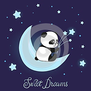 Cute little panda bear on the moon. Sweet dreams vector