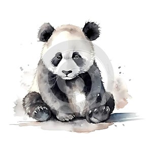 cute little panda with legs, watercolor painting on white background. illustration; Generative AI