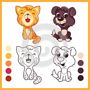 Cute little pets. Cartoon characters isolated on a white background with black outline.