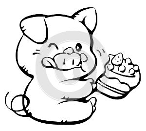 Cute little pig cartoon coloring picture