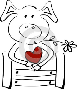 Cute little pig with a heart