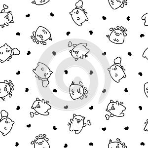 Cute little pig. Seamless pattern. Coloring Page