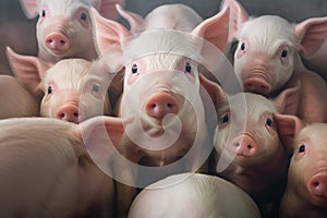 Cute little piglets on a farm waiting for lunch