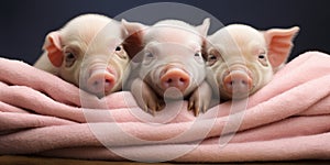 Cute little pigs wrapped in warm blankets