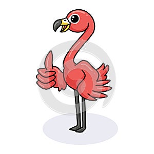 Cute little pink flamingo cartoon giving thumb up