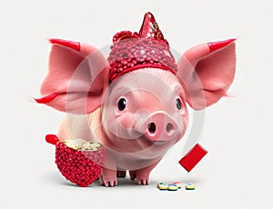 Cute piggy with red crown photo