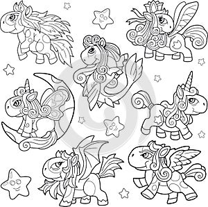 Cute little pony coloring book funny illustration