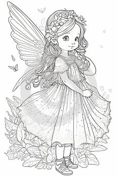 cute little pretty fairy girl with many butterflies image generative AI