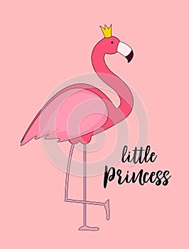 Cute Little Princess Abstract Background with Pink Flamingo Vector Illustration