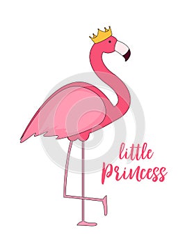Cute Little Princess Abstract Background with Pink Flamingo Vector Illustration
