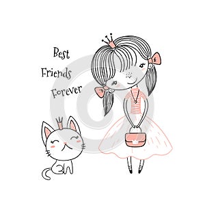 Cute little princess and cat