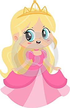 Cute Little Princess Girl Cartoon Character With Golden Crown