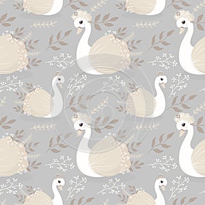 Cute Little Princess Swan family mother and daughter SEAMLESS PATTERN