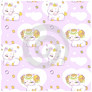 Cute little princess unicorns pink seamless pattern