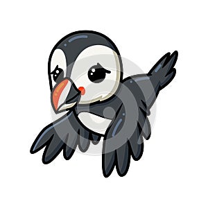 Cute little puffin bird cartoon flying