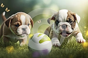 Cute little puppies playing in the park. Generative AI