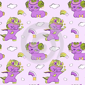 Cute little purple unicorns in love, seamless pattern