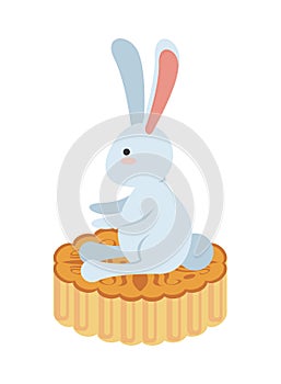 Cute little rabbit easter animal seated in lace