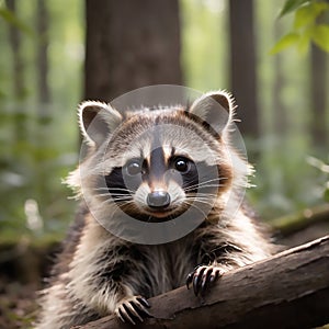 Cute little raccoon in the forest