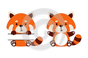 Cute little red panda split monogram. Funny cartoon character for kids t-shirts, nursery decoration, baby shower, greeting cards,