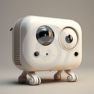 Cute Little Robot With Big Eyes: 3d Model Of Pinhole Camera Style photo
