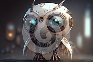 Cute little robot with big eyes. Illustration.