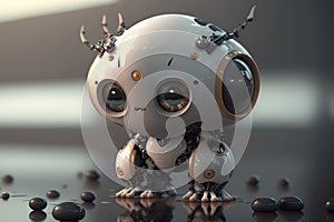 Cute little robot with big eyes. Illustration.