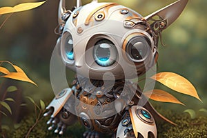 Cute little robot with big eyes. Illustration.