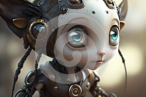 Cute little robot with big eyes. Illustration.