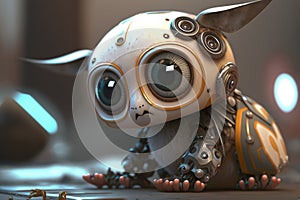 Cute little robot with big eyes. Illustration.