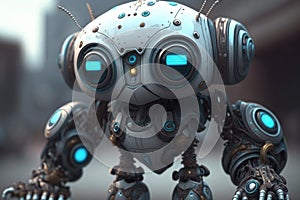 Cute little robot with big eyes. Illustration.