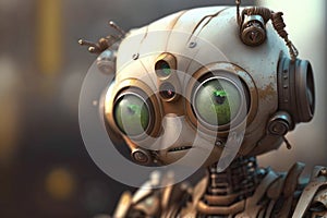 Cute little robot with big eyes. Illustration.