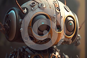 Cute little robot with big eyes. Illustration.