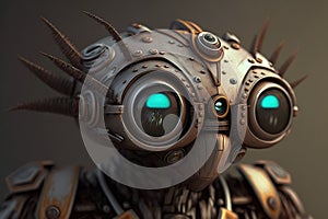 Cute little robot with big eyes. Illustration.