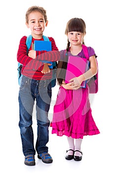 Cute little schoolgirl and schoolboy