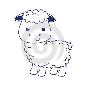 Cute little sheep animal cartoon isolated icon design line style