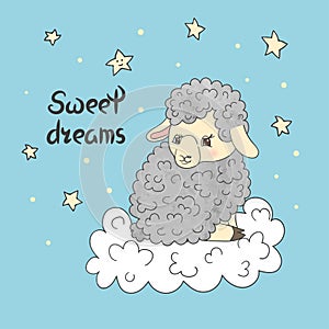 Cute little sheep on the cloud. Sweet dreams