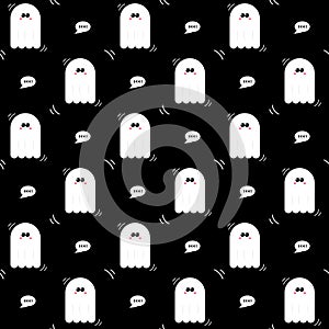 Cute little shy ghost vector pattern with boo! speechbubble photo