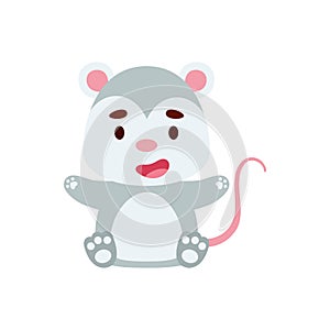 Cute little sitting opossum. Cartoon animal character design for kids t-shirts, nursery decoration, baby shower, greeting cards,