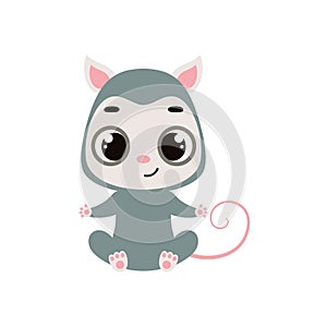 Cute little sitting opossum. Cartoon animal character for kids cards, baby shower, invitation, poster, t-shirt
