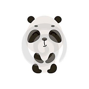 Cute little sitting panda on white background. Cartoon animal character for kids cards, baby shower, invitation, poster, t-shirt