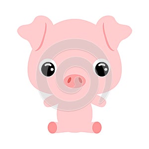 Cute little sitting pig. Domestic animal. Flat vector stock illustration