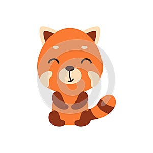 Cute little sitting red panda on white background. Cartoon animal character for kids t-shirt, nursery decoration, baby photo