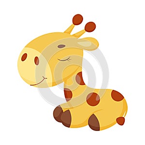 Cute little sleeping giraffe. Funny cartoon character for print, greeting cards, baby shower, invitation, wallpapers, home decor.