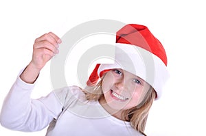 Cute little smiling Santa girl with a banner