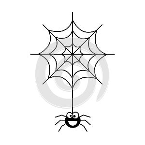 Cute little spider in his web. Halloween holiday concept.