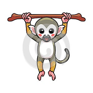 Cute little squirrel monkey cartoon hanging on tree