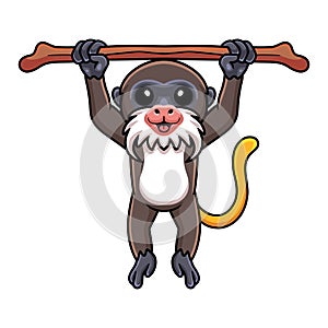 Cute little tamarin monkey cartoon hanging on tree