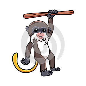 Cute little tamarin monkey cartoon hanging on tree